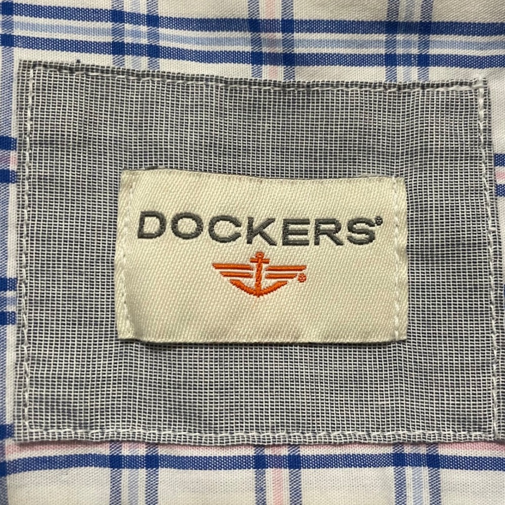 Dockers Short Sleeve Plaid Button Up Shirt White Blue Pink Cotton Blend Large - Picture 5 of 8